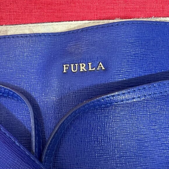 Furla Blue Leather Hobo Shoulder Bag 13"x4"x11" +FREE Chiffon Floral Scarf (40 - Picture 8 of 15